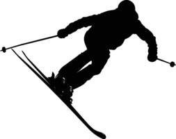 ai gegenereerd silhouet ski springt in de lucht zwart kleur enkel en alleen vol lichaam vector