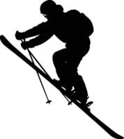 ai gegenereerd silhouet ski springt in de lucht zwart kleur enkel en alleen vol lichaam vector