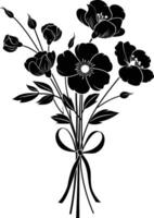 ai gegenereerd silhouet voorjaar bloem boeket gebonden met lint zwart kleur enkel en alleen vector