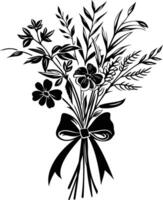 ai gegenereerd silhouet voorjaar bloem boeket gebonden met lint zwart kleur enkel en alleen vector