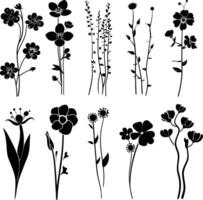 ai gegenereerd silhouet voorjaar bloem verzameling zwart kleur enkel en alleen vector