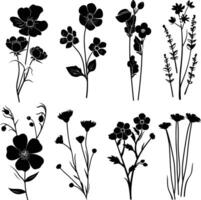 ai gegenereerd silhouet voorjaar bloem verzameling zwart kleur enkel en alleen vector