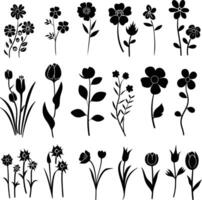 ai gegenereerd silhouet voorjaar bloem verzameling zwart kleur enkel en alleen vector