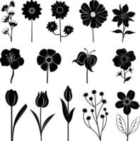 ai gegenereerd silhouet voorjaar bloem verzameling zwart kleur enkel en alleen vector