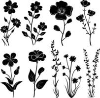 ai gegenereerd silhouet voorjaar bloem verzameling zwart kleur enkel en alleen vector