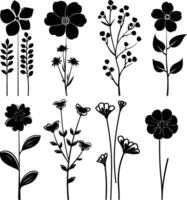 ai gegenereerd silhouet voorjaar bloem verzameling zwart kleur enkel en alleen vector