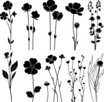 ai gegenereerd silhouet voorjaar bloem verzameling zwart kleur enkel en alleen vector