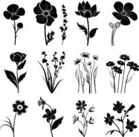 ai gegenereerd silhouet voorjaar bloem verzameling zwart kleur enkel en alleen vector