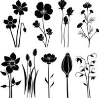 ai gegenereerd silhouet voorjaar bloem verzameling zwart kleur enkel en alleen vector