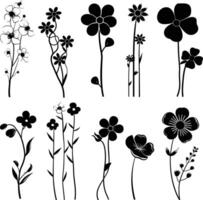 ai gegenereerd silhouet voorjaar bloem verzameling zwart kleur enkel en alleen vector