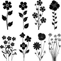 ai gegenereerd silhouet voorjaar bloem verzameling zwart kleur enkel en alleen vector