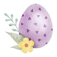 Purper Pasen ei, bloemen en bladeren. paschal concept met Pasen eieren met pastel kleuren. geïsoleerd waterverf illustratie. sjabloon voor Pasen kaarten, dekt, posters en uitnodigingen. vector
