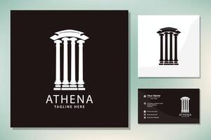 athena typografie met pijler kolom Grieks Rome historisch gebouw logo ontwerp vector
