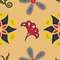 batik klassiek bruin geel bloemen naadloos patroon vector