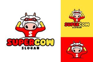 mascotte tekenfilm super koe logo ontwerp vector