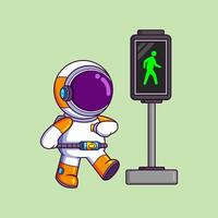 schattig astronaut wandelingen volgens naar de voetganger licht indicator vector