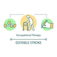 ergotherapie concept icoon. verpleegkundige diensten idee dunne lijn illustratie. revalidatie behandeling. rehabilitatie centrum. zorg voor gewonden. vector geïsoleerde overzichtstekening. bewerkbare streek