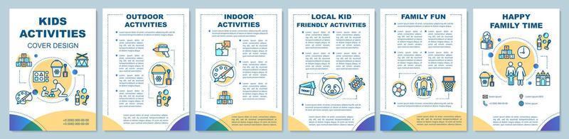 kinderen activiteiten brochure sjabloon lay-out. flyer, boekje, folder printontwerp met lineaire illustraties. gelukkige familie tijd. vectorpaginalay-outs voor tijdschriften, jaarverslagen, reclameposters vector