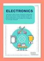 elektronica-industrie poster sjabloon lay-out. apparaat, technologieproductie. banner, boekje, folder afdrukontwerp met lineaire pictogrammen. vectorbrochure paginalay-outs voor tijdschriften, reclamefolders vector