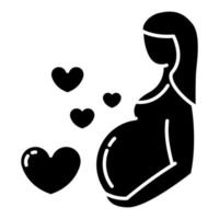 zwangerschap zorg glyph icoon. prenatale periode. moederschap, ouderschap. verwachtende baby, kind. gynaecologie controle bezoek. medische ingreep. silhouet symbool. negatieve ruimte. vector geïsoleerde illustratie