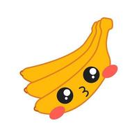 bananen schattig kawaii vector karakter. gelukkig fruit met lachend gezicht. verlegen eten. grappige emoji, emoticon, kus. geïsoleerde cartoon kleur illustratie