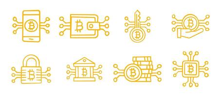 stok figuren. bitcoins. hand- getrokken tekening lijn kunst tekenfilm ontwerp karakter. vector