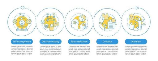 leider en managementvaardigheden vector infographic sjabloon. zakelijke presentatie ontwerpelementen. datavisualisatie met stappen en opties. proces tijdlijn grafiek. workflowlay-out met lineaire pictogrammen