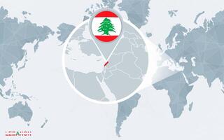 wereld kaart gecentreerd Aan Amerika met uitvergroot Libanon. vector