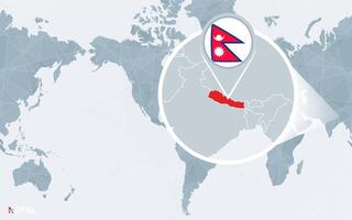 wereld kaart gecentreerd Aan Amerika met uitvergroot Nepal. vector