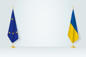 Europese unie en Oekraïne vlag Aan binnen- vlaggenmast, vergadering concept tussen Oekraïne en Europese unie. vector
