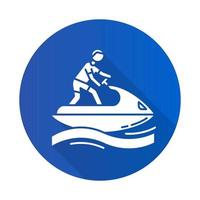 jetskiën blauwe platte ontwerp lange schaduw glyph pictogram. zomer activiteit. jetskiën rijden. man op waterscooter. watersport, extreem en gevaarlijk soort sport.vector silhouetillustratie vector