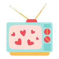 gelukkig Valentijn TV. romantisch film Aan TV. de harten Aan de TV scherm. modieus vlak vector illustratie. vector illustratie