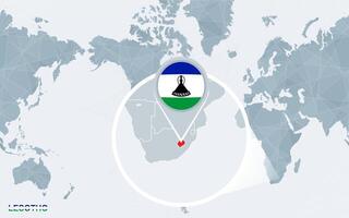 wereld kaart gecentreerd Aan Amerika met uitvergroot Lesotho. vector