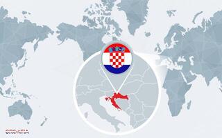 wereld kaart gecentreerd Aan Amerika met uitvergroot Kroatië. vector