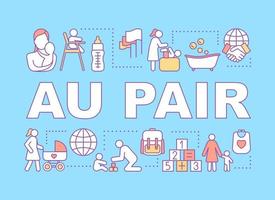 oppas au pair concepten banner. internationale kindermeisjes, babysitprogramma's. presentatie, website. geïsoleerde belettering typografie idee met lineaire pictogrammen. vector overzicht illustratie