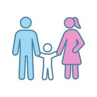 familie kleur icoon. vrouw, man en kind. positief ouderschap. kinderopvang. gelukkig ouderschap. vader, moeder en baby. geïsoleerde vectorillustratie vector