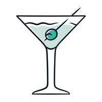 Martini blauwe kleur icoon. footed glas met drankje en olijf. cocktail met gin en vermout. verfrissende alcoholische drank voor feest. tuimelaar met gemengde drank. geïsoleerde vectorillustratie vector