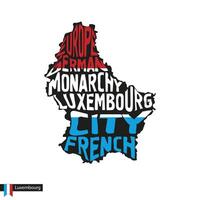 typografie kaart silhouet van Luxemburg in zwart en vlag kleuren. vector