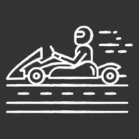 kart race krijt icoon. man in karting voertuig op het goede spoor. bestuurder in kartwagen. motorsport met open wielen. recreatief karten. extreme sporten. geïsoleerde vector schoolbordillustratie