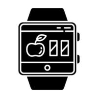 caloriecalculator smartwatch functie glyph-pictogram. het schatten van calorieën om gewicht te behouden, te verliezen en aan te komen. silhouet symbool. negatieve ruimte. fitness polsbandje. vector geïsoleerde illustratie