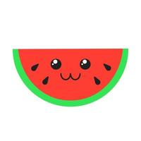 watermeloen schattig kawaii plat ontwerp lange schaduw karakter. gelukkige groente met lachend gezicht. grappige emoji, emoticon. vector geïsoleerde silhouetillustratie