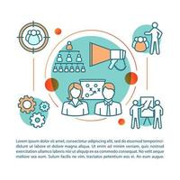 teambuilding, topmanagement artikel vector sjabloon. partnerschap, leiderschap, teamwork. brochure, tijdschrift, boekje ontwerpelement met lineaire pictogrammen en tekst. print ontwerp. concept illustraties