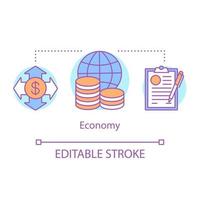 economie concept icoon. economische sector idee dunne lijn illustratie. productie, distributie en handel van goederen. zaken en productie. vector geïsoleerde overzichtstekening. bewerkbare streek