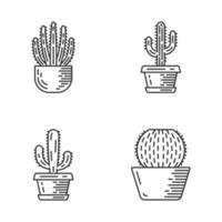 huiscactussen in pot lineaire pictogrammen instellen. Mexicaanse tropische flora. orgelpijpcactus, saguaro, mexicaanse reus, vathuis. dunne lijn contour symbolen. geïsoleerde vectoroverzichtsillustraties. bewerkbare streek vector
