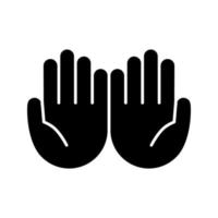 holle handen glyph pictogram. silhouet symbool. handpalmen samen emoji. bedelen gebaren. islam biddende handen. negatieve ruimte. vector geïsoleerde illustratie
