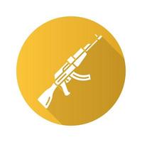 akm wapen platte ontwerp lange schaduw glyph pictogram. virtueel videogame vuurwapen, pistool. schietspel geweer. cybersport, esport sniper militaire inventaris, uitrusting. vector silhouet illustratie