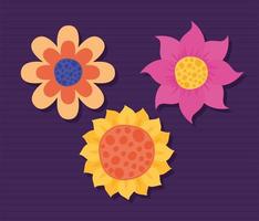 drie gekleurde bloemen vector