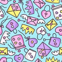 naadloze patroon met gekleurde pastel doodles voor verliefde koppels. Valentijnsdag vector