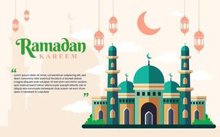 Islamitisch Ramadan kareem banier achtergrond ontwerp sjabloon met moskee vlak illustratie vector