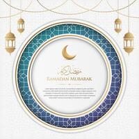 Ramadan kareem luxe sier- groet kaart met Arabisch patroon en decoratief kader vector